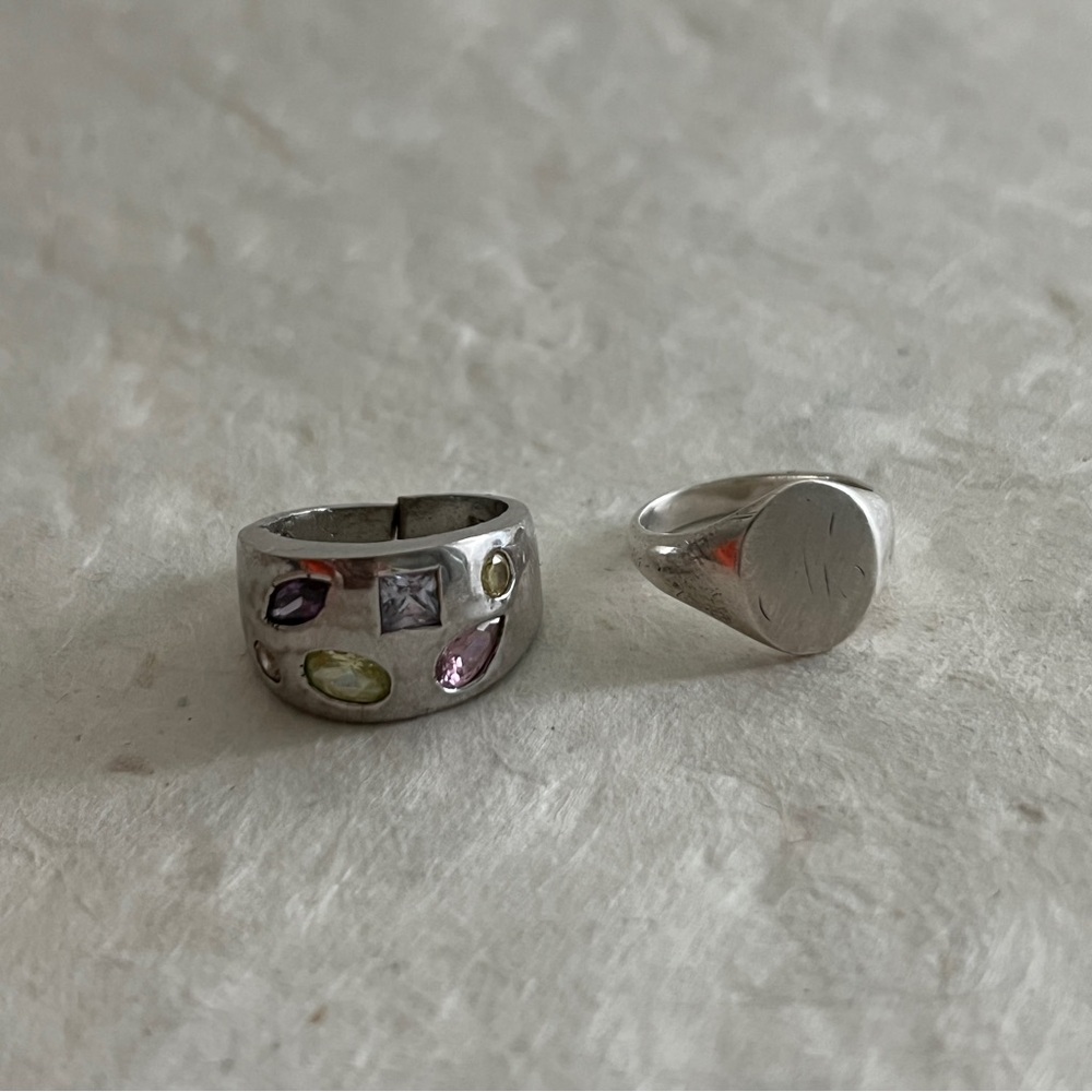 Set of 925 silver Multi-Gem Dome Ring and Signet Ring